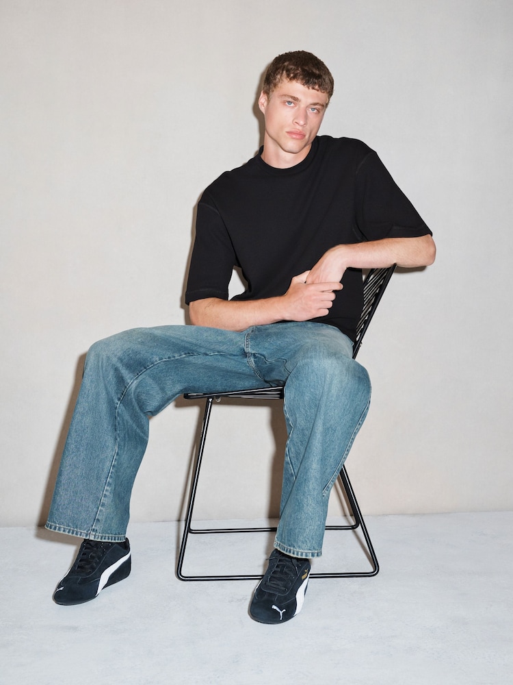Black Boxy Waffle Texture Edit T-Shirt - Image 1 of 8 Black Boxy Waffle Texture Edit T-Shirt - Image 1 of 8