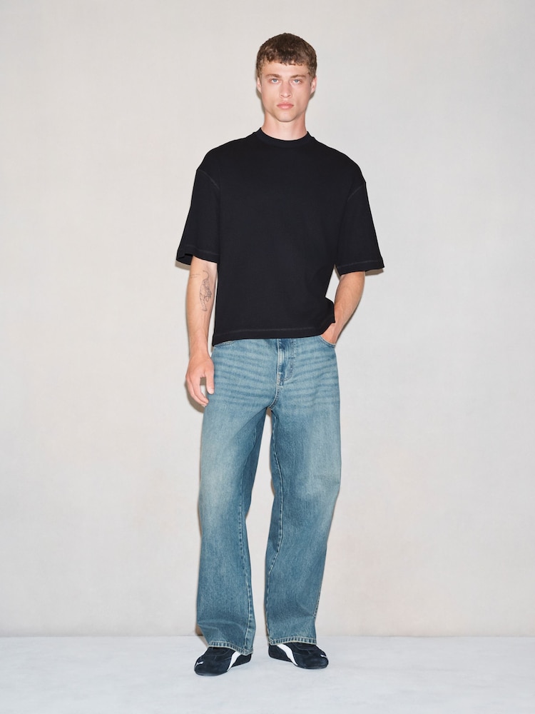 Black Boxy Waffle Texture Edit T-Shirt - Image 2 of 8 Black Boxy Waffle Texture Edit T-Shirt - Image 2 of 8