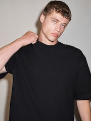 Black Boxy Waffle Texture Edit T-Shirt - Image 4 of 8