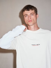 Ecru White Graphic Long Sleeve Edit T-Shirt with Mock Layer - Image 1 of 4