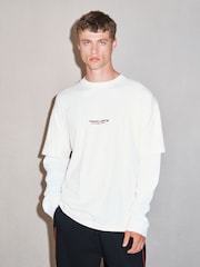 Ecru White Graphic Long Sleeve Edit T-Shirt with Mock Layer - Image 2 of 4