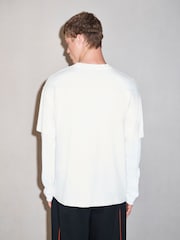Ecru White Graphic Long Sleeve Edit T-Shirt with Mock Layer - Image 3 of 4
