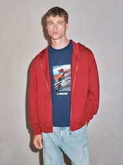 Red EDIT Heavyweight Jersey Relaxed Fit Zip Up Hoodie - Image 1 of 9