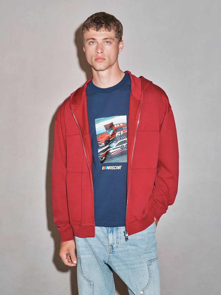Red EDIT Heavyweight Jersey Relaxed Fit Zip Up Hoodie - Image 1 of 9