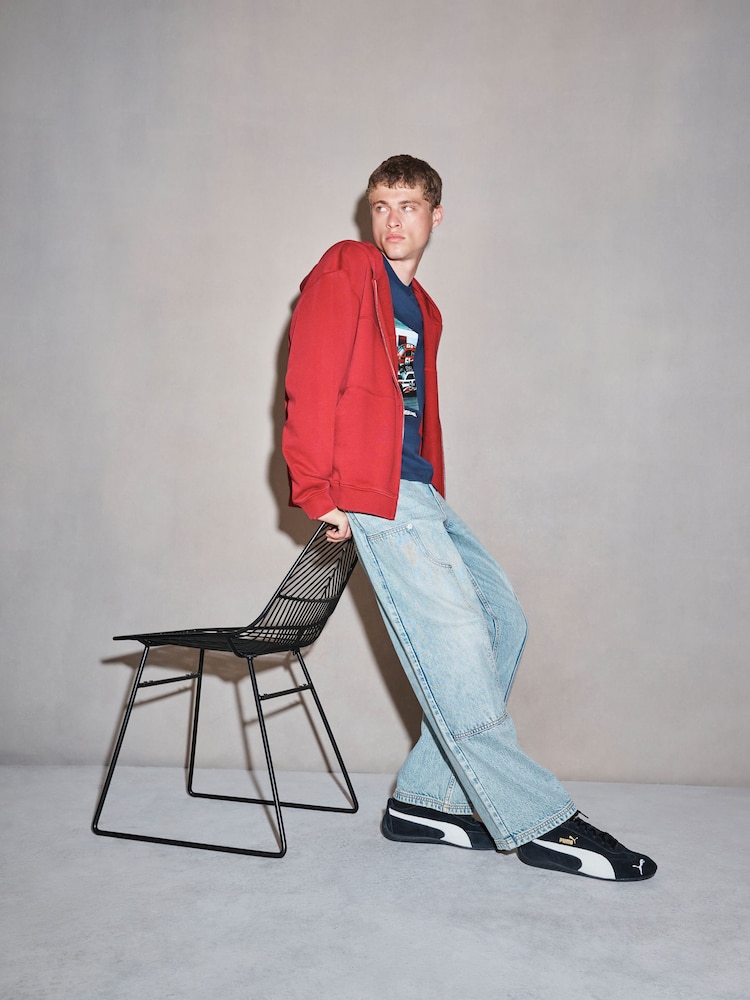 Red EDIT Heavyweight Jersey Relaxed Fit Zip Up Hoodie - Image 2 of 9
