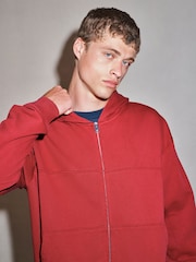 Red EDIT Heavyweight Jersey Relaxed Fit Zip Up Hoodie - Image 3 of 9