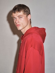 Red EDIT Heavyweight Jersey Relaxed Fit Zip Up Hoodie - Image 5 of 9