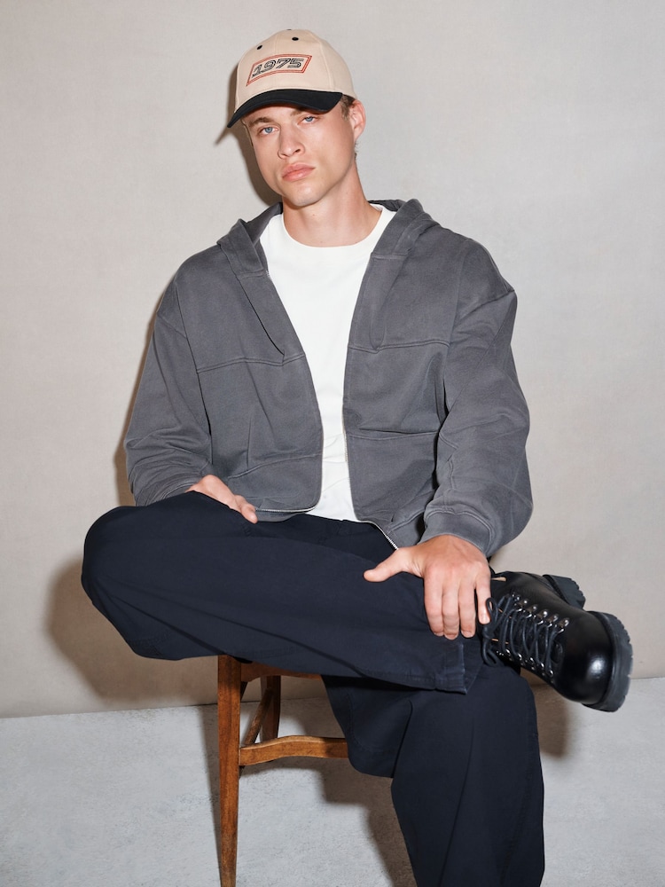 Grey EDIT Heavyweight Jersey Relaxed Fit Zip Up Hoodie - Image 1 of 7