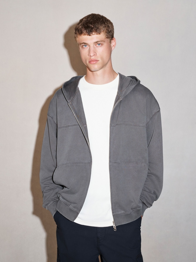 Grey EDIT Heavyweight Jersey Relaxed Fit Zip Up Hoodie - Image 2 of 7