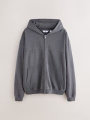 Grey EDIT Heavyweight Jersey Relaxed Fit Zip Up Hoodie - Image 5 of 7
