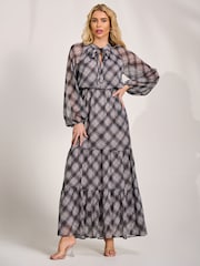 Jolie Moi Black Long Sleeve Tie Neck Maxi Dress - Image 1 of 6