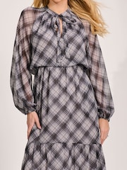 Jolie Moi Black Long Sleeve Tie Neck Maxi Dress - Image 3 of 6