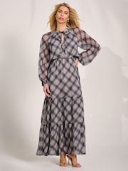Jolie Moi Black Long Sleeve Tie Neck Maxi Dress - Image 4 of 6