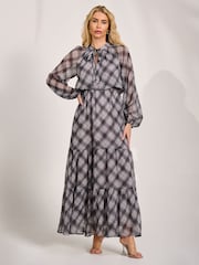 Jolie Moi Black Long Sleeve Tie Neck Maxi Dress - Image 5 of 6