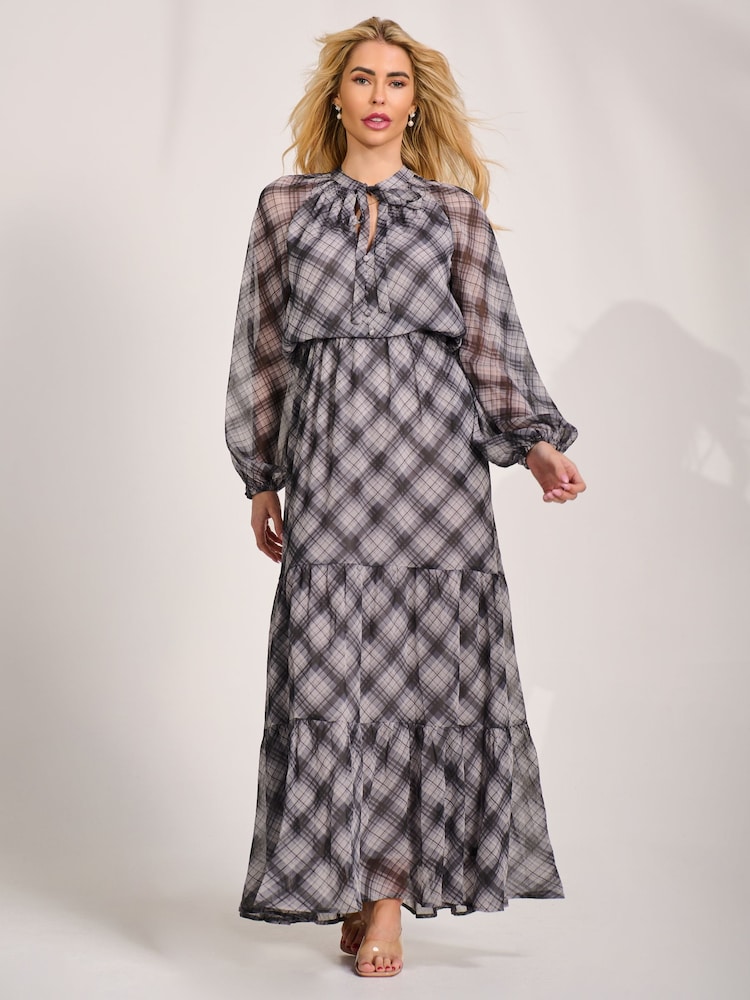 Jolie Moi Black Long Sleeve Tie Neck Maxi Dress - Image 6 of 6