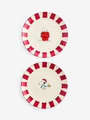Set of 2 Red Snoopy Hand Painted Christmas Side Plates - Image 4 of 4