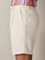 Ecru Relaxed Fit Cotton Rich Tapestry Textured Suit Shorts - Image 3 of 9