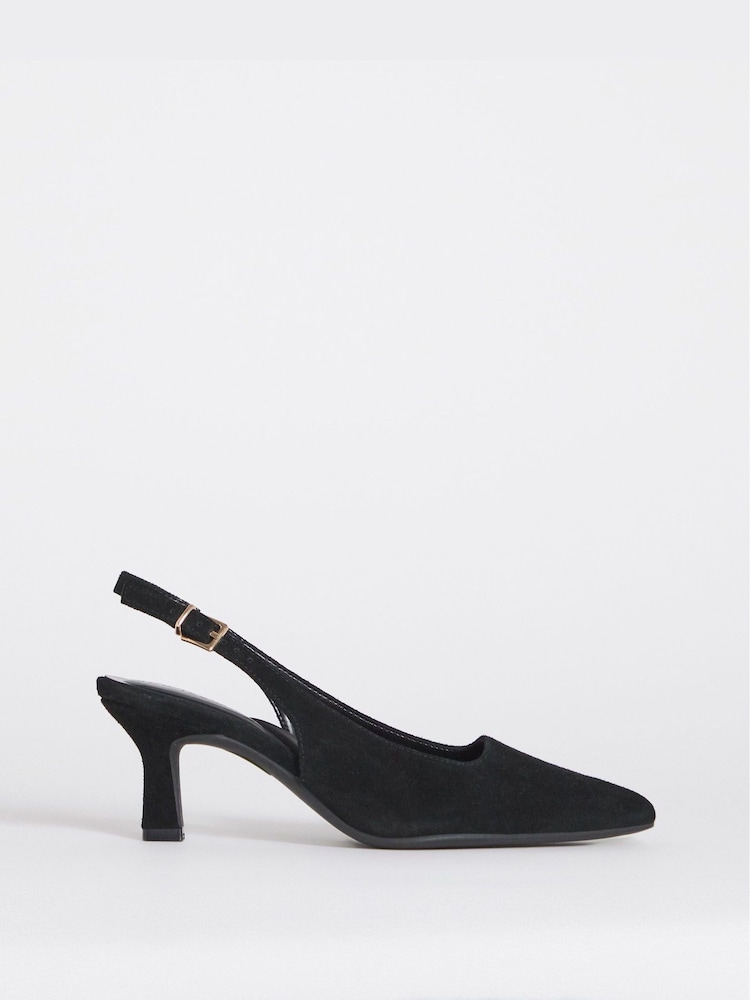 JD Williams Black Pointed Toe Slingback Heel Shoes - Image 2 of 4