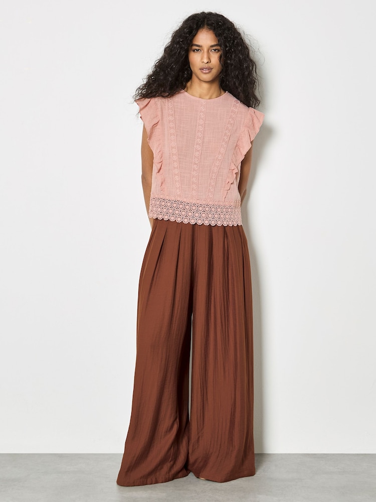 Apricot Pink Ruffle Embroidered Cotton Top - Image 5 of 5