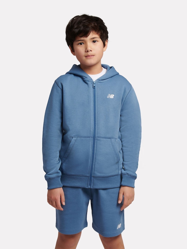 New Balance Blue Small French Terry Logo Zip Hoodie - Image 1 of 8 New Balance Blue Small French Terry Logo Zip Hoodie - Image 1 of 8