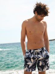 Threadbare Blue Leaf Print Quick Dry Swim Shorts - Image 1 of 5