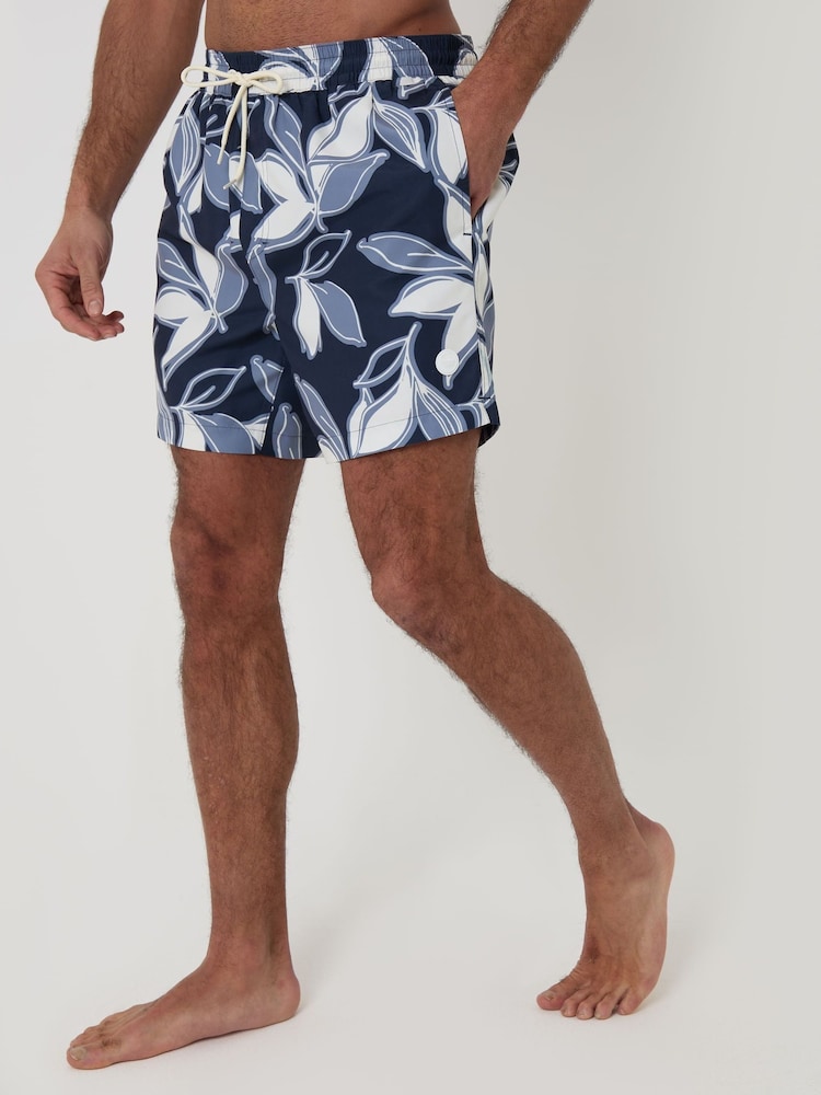 Threadbare Blue Leaf Print Quick Dry Swim Shorts - Image 2 of 5