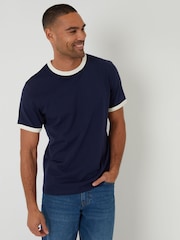 Threadbare Blue Cotton Ringer T-Shirt - Image 1 of 4
