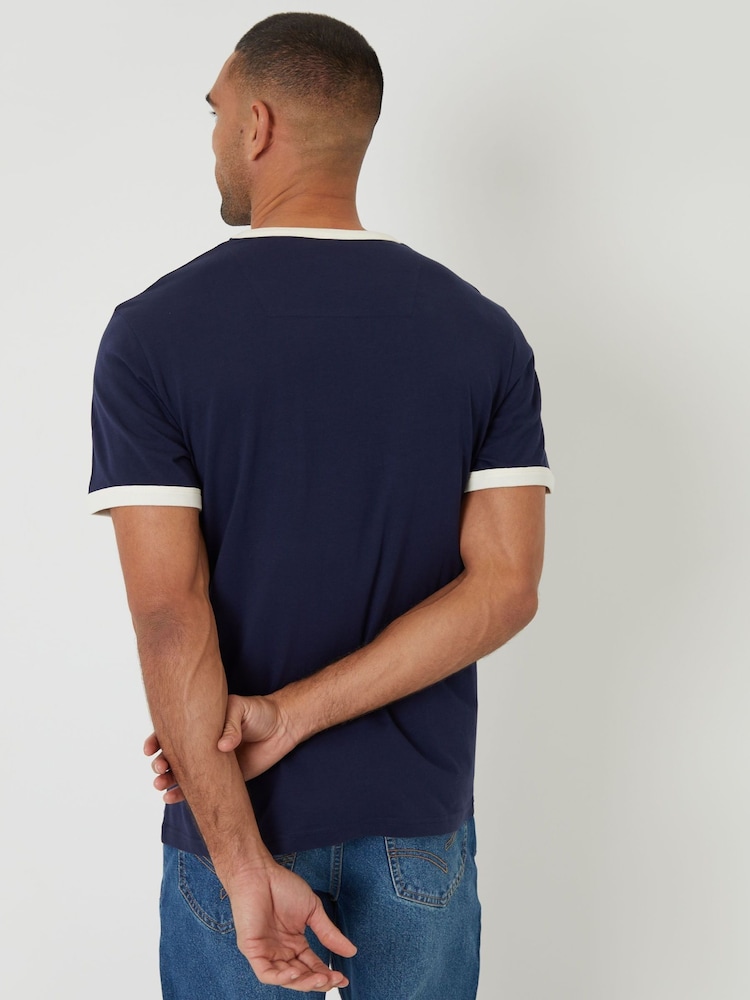 Threadbare Blue Cotton Ringer T-Shirt - Image 2 of 4