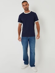 Threadbare Blue Cotton Ringer T-Shirt - Image 3 of 4