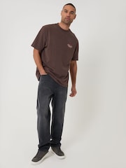 Brązowy - Threadbare Relaxed Fit Pizza Peached Cotton T-Shirt - Obraz 3 z 4