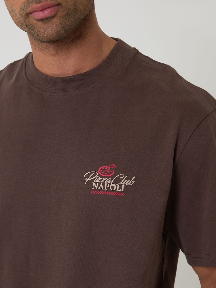 Brązowy - Threadbare Relaxed Fit Pizza Peached Cotton T-Shirt - Obraz 4 z 4