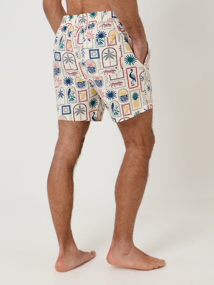 Threadbare Tropical Stamp Print Seersucker Swim Short - 画像 2 / 5