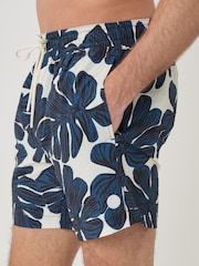 Threadbare Blue Leaf Print Seersucker Swim Shorts - Image 4 of 4