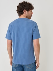 Threadbare Blue Textured Rib Cotton Crew Neck T-Shirt - Image 2 of 4