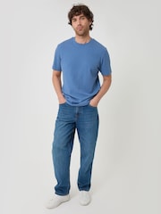 Threadbare Blue Textured Rib Cotton Crew Neck T-Shirt - Image 3 of 4