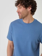 Threadbare Blue Textured Rib Cotton Crew Neck T-Shirt - Image 4 of 4