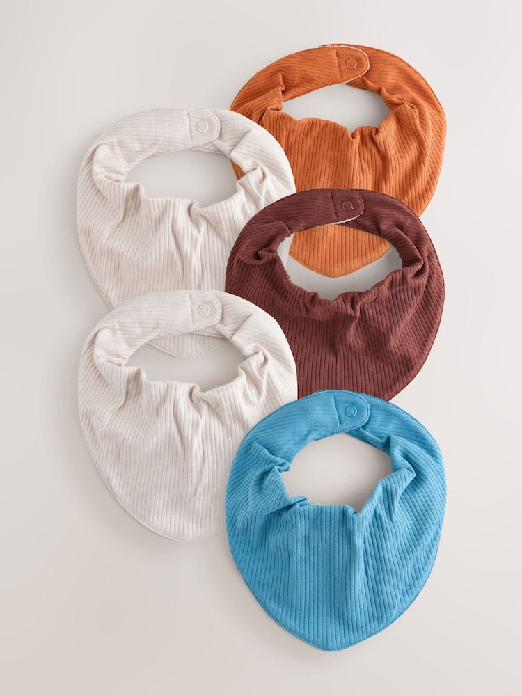 Blue/Rust Dribble Bibs 5 Pack - Image 1 of 9 Blue/Rust Dribble Bibs 5 Pack - Image 1 of 9