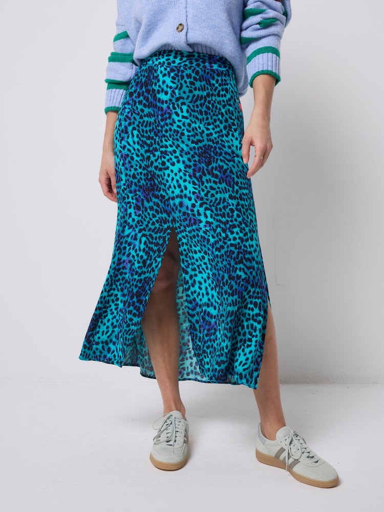 SCAMP & DUDE Blue Leopard Ray Split Front Skirt - Image 1 of 4 SCAMP & DUDE Blue Leopard Ray Split Front Skirt - Image 1 of 4