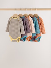 Multi Autumn Stripe Long Sleeve Bodysuits 5 Pack - Image 1 of 11