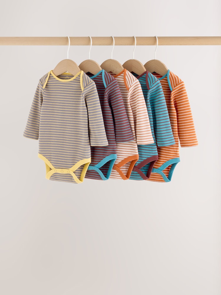 Multi Autumn Stripe Long Sleeve Bodysuits 5 Pack - Image 1 of 11 Multi Autumn Stripe Long Sleeve Bodysuits 5 Pack - Image 1 of 11