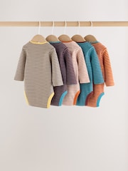 Multi Autumn Stripe Long Sleeve Bodysuits 5 Pack - Image 7 of 11