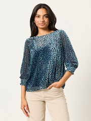 FatFace Shelby Navy Devore Blouse - Image 1 of 6