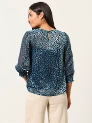 FatFace Shelby Navy Devore Blouse - Image 2 of 6