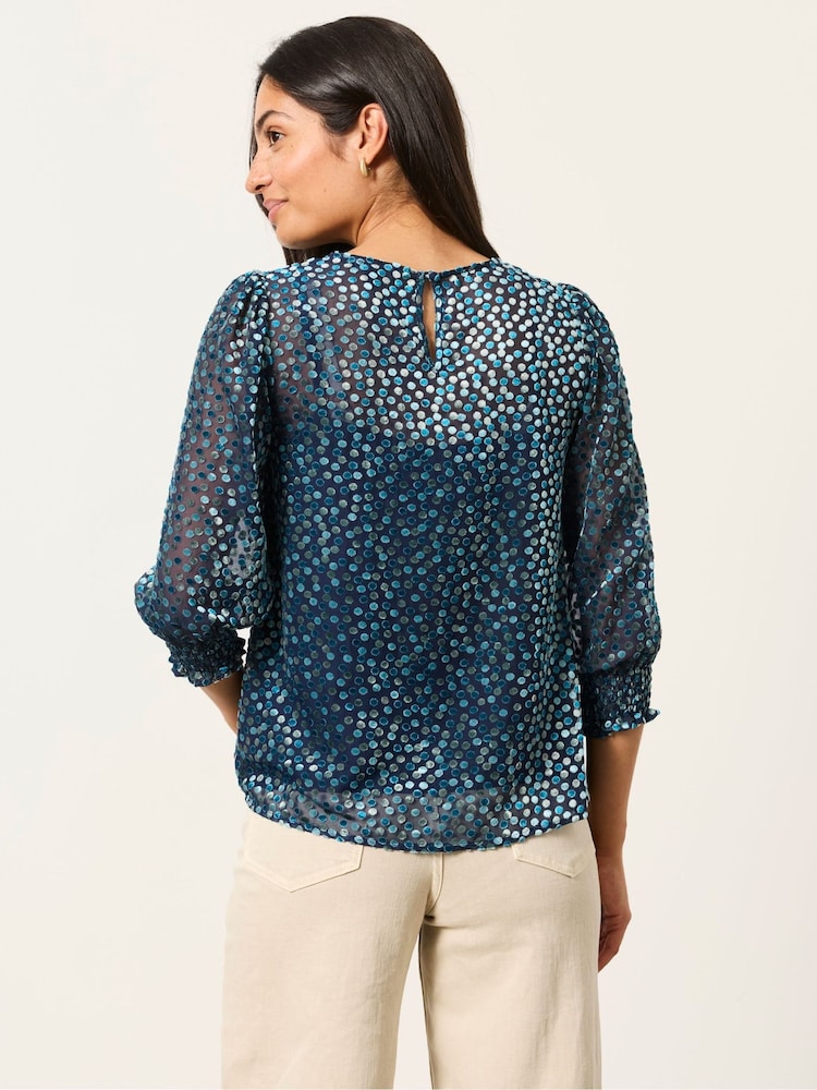 FatFace Shelby Navy Devore Blouse - Image 2 of 6