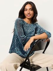 FatFace Shelby Navy Devore Blouse - Image 3 of 6