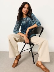 FatFace Shelby Navy Devore Blouse - Image 5 of 6