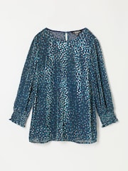 FatFace Shelby Navy Devore Blouse - Image 6 of 6