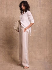 Mint Velvet Natural Linen Side Stripe Trousers - Image 1 of 8
