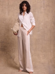 Mint Velvet Natural Linen Side Stripe Trousers - Image 2 of 8