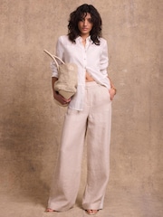 Mint Velvet Natural Linen Side Stripe Trousers - Image 3 of 8